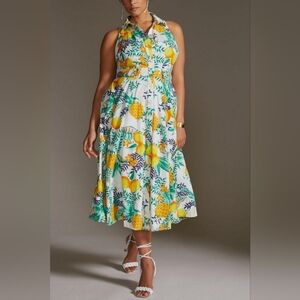 Anthropologie Maeve Lemon Midi Cotton Shirt Dress M